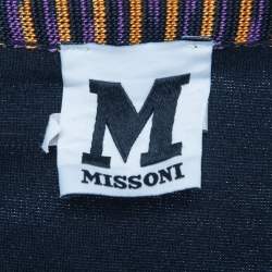 Pre Owned M Missoni Navy Blue Cotton Blend Knit Buttoned Sleeve Detail T-Shirt S