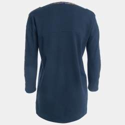 Pre Owned M Missoni Navy Blue Cotton Blend Knit Buttoned Sleeve Detail T-Shirt S