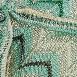 Pre Owned M Missoni Green Chevron Pattern Knit Tie-Up Neck Midi Dress L