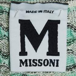 Pre Owned M Missoni Green Chevron Pattern Knit Tie-Up Neck Midi Dress L