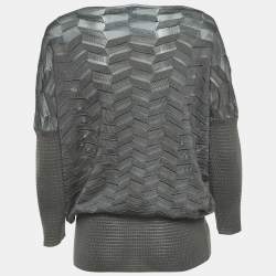 Pre Owned M Missoni Grey Chevron Knit Dolman Sleeve Top L