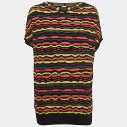 M Missoni Multicolor Patterned Knit Short Sleeve Sweater Top L
