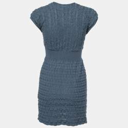 Pre Owned M Missoni Slate Blue Wool Textured Knit V-Neck Dress M