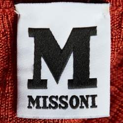 Pre Owned M Missoni Brick Red Textured Knit Long Sleeve Maxi Dress L