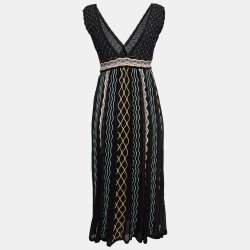 Pre Owned M Missoni Black/Multicolor Knit Midi Dress S