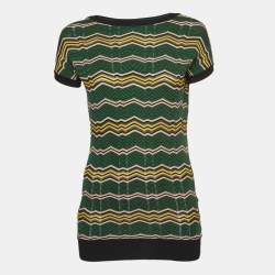 M Missoni Green Chevron Knit Short Sleeve Top S