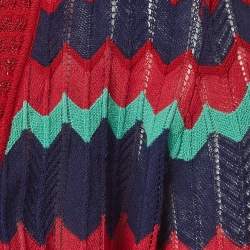 Pre Owned M Missoni Pink/Blue Chevron Pattern Knit Open Front Cardigan S