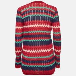 Pre Owned M Missoni Pink/Blue Chevron Pattern Knit Open Front Cardigan S