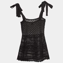 Pre Owned M Missoni Black Embossed Knit Tie-Up Strap Sheer Top S