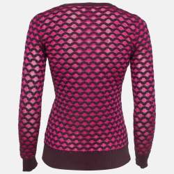 مملوكة مسبقًا M Missoni Pink Chevron Pattern Knitted Buttoned Cardigan S