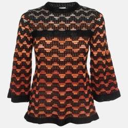 Pre Owned M Missoni Orange Eyelet Knitted Flared Sweatshirt S