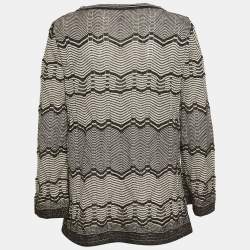 Pre Owned M Missoni Black/White Chevron Lurex Knit Bell Sleeve Sweatshirt M