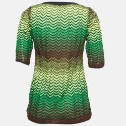 Pre Owned M Missoni Green Chevron Pattern Knit V-Neck Top L