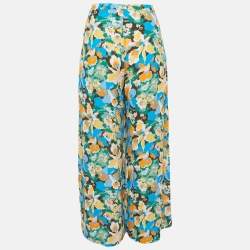 Pre Owned M Missoni Multicolor Floral Print Crepe Wide Leg Trousers M