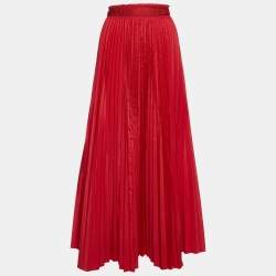 Pre Owned M Missoni Red Faille Pleated Maxi Skirt M