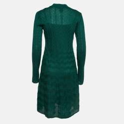 Pre Owned M Missoni Green Cable Knit Mock Neck Short Dress M