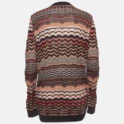 Pre Owned M Missoni Multicolor Chevron Pattern Perforated Knit Long Cardigan L