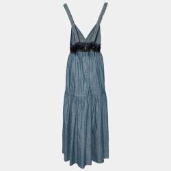 M Missoni Blue Sequin and Pebble Print Cotton Maxi Dress M