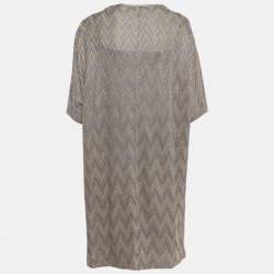 Pre Owned M Missoni Grey & Gold Chevron Pattern Lurex Knit Short Dress S