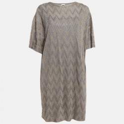 Pre Owned M Missoni Grey & Gold Chevron Pattern Lurex Knit Short Dress S