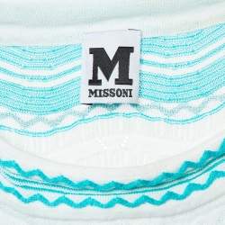 Pre Owned M Missoni White/Blue Wavy Textured Knit Jumper M