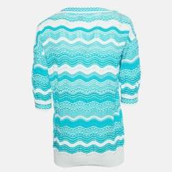 Pre Owned M Missoni White/Blue Wavy Textured Knit Jumper M