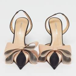 مملوكة مسبقًا Mach & Mach Double Bow Size 36 Black/Beige Satin Slingback Pumps