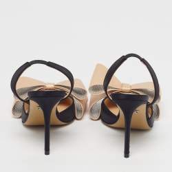 مملوكة مسبقًا Mach & Mach Double Bow Size 36 Black/Beige Satin Slingback Pumps