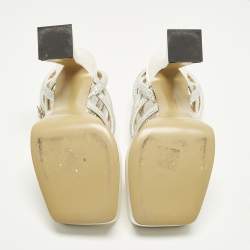 Pre Owned Mach & Mach Sydney Size 40 Cream/Silver Satin Platform Ankle Strap Sandals