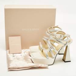 Pre Owned Mach & Mach Sydney Size 40 Cream/Silver Satin Platform Ankle Strap Sandals
