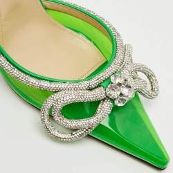 Pre Owned Mach & Mach Double Bow Size 40 Green Patent Leather and PVC Crystal Embellished Pumps