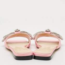 مملوكة مسبقًا حذاء فلات ساتان وردي مزين بكريستال مزدوج من ماتش آند ماتش ربطة مقاس 38