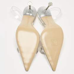 Pre Owned جذاء كعب عالي ماتش أند ماتش جورجيا ساتان أسود مزخرف كريستال مقاس 39