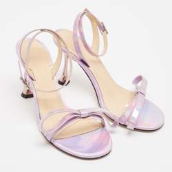 Mach & Mach Purple Iridescent Leather French Bow Sandals Size 36