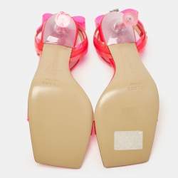 Mach & Mach Neon Pink PVC and Patent Leather French Bow Sandals Size 37.5