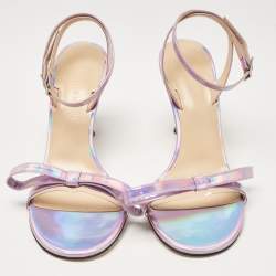 Mach & Mach Purple Iridescent Leather French Bow Sandals Size 37