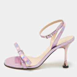 Mach & Mach Purple Iridescent Leather French Bow Sandals Size 38