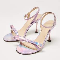 Mach & Mach Purple Iridescent Leather French Bow Sandals Size 38