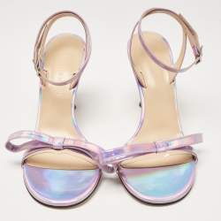 Mach & Mach Purple Iridescent Leather French Bow Sandals Size 38