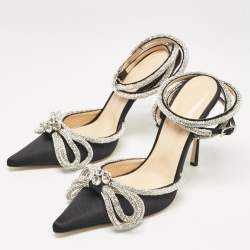 Pre Owned Mach & Mach Black Satin Embellished Double Bow Ankle Strap Pumps Size 40