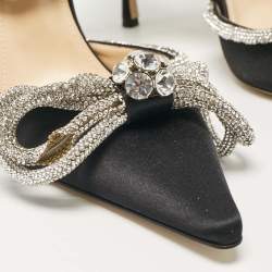 Pre Owned Mach & Mach Black Satin Embellished Double Bow Ankle Strap Pumps Size 40