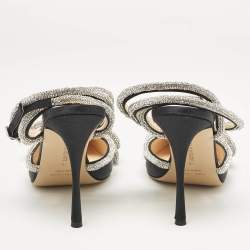 Pre Owned Mach & Mach Black Satin Embellished Double Bow Ankle Strap Pumps Size 40