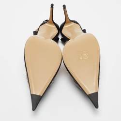 Pre Owned Mach & Mach Black Satin Triple Heart Slingback Pumps Size 41