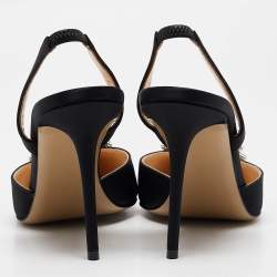 Pre Owned Mach & Mach Black Satin Triple Heart Slingback Pumps Size 41