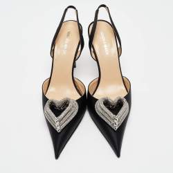 Pre Owned Mach & Mach Black Satin Triple Heart Slingback Pumps Size 41