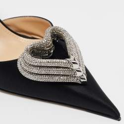 Pre Owned Mach & Mach Black Satin Triple Heart Slingback Pumps Size 41
