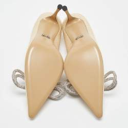 Pre Owned Mach & Mach Beige Raffia Crystal Double Bow Pumps Size 39