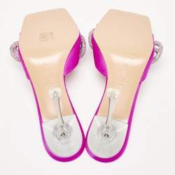 Pre Owned Mach & Mach Pink Satin Double Bow Crystal Embellished Slip Sandals Size 38