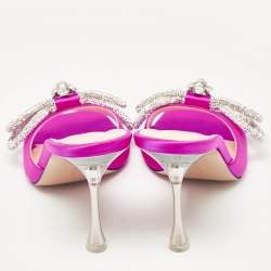 Pre Owned Mach & Mach Pink Satin Double Bow Crystal Embellished Slip Sandals Size 38