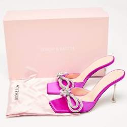 Pre Owned Mach & Mach Pink Satin Double Bow Crystal Embellished Slip Sandals Size 38